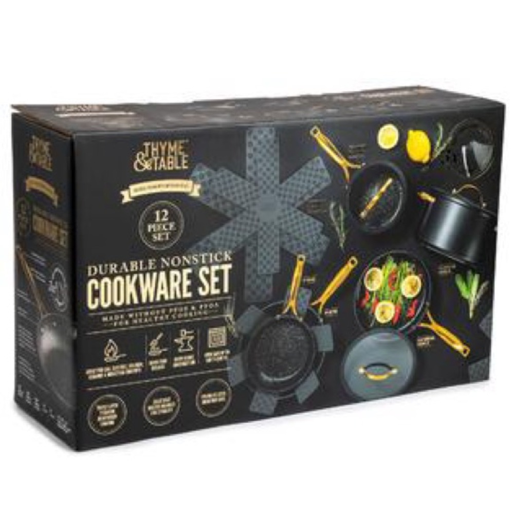 Thyme & Table Durable Nonstick Cookware Set - Black and Gold